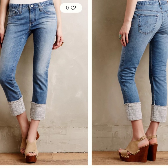AG Stevie Embroidered Cuff Mid Rise Slim Fit Straight Jeans SZ 27 - Picture 1 of 14